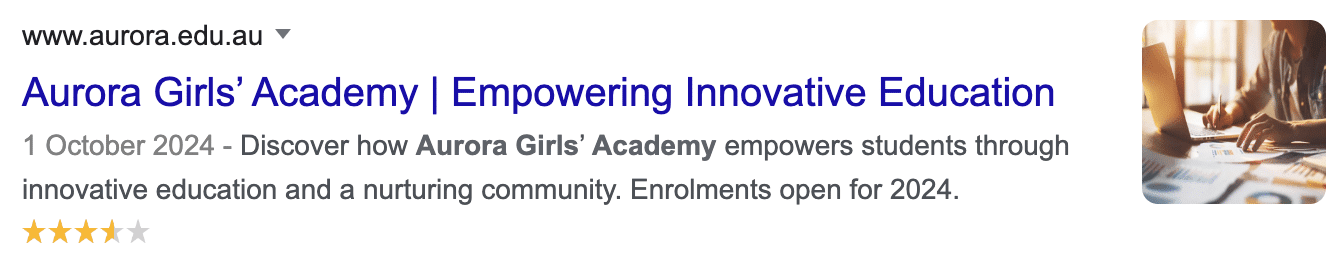 Example of an Effective Meta Description in SERP results